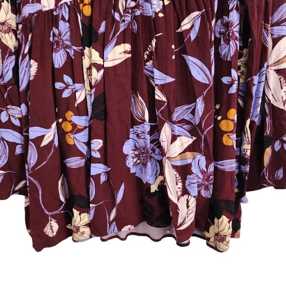 Free People Blouse Small Purple Floral Bella Tunic Top Bell‎ Sleeve Flowy Boho - Picture 5 of 11